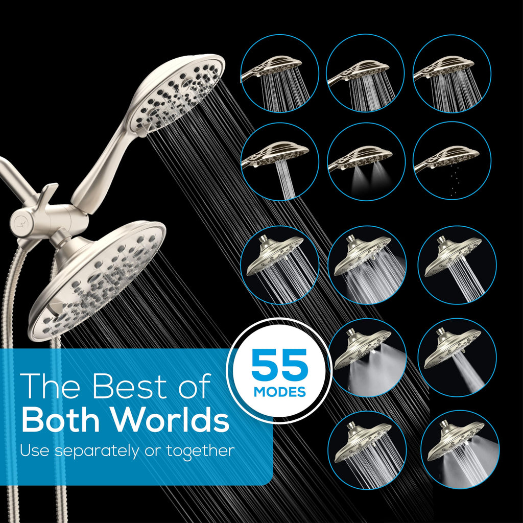 Dual Shower Head, 8'' High Pressure Rainfall & Handheld, Nickel