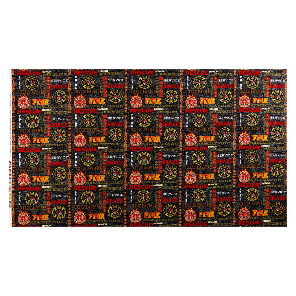 FireFighters Black Heather Print Logo, Fabric by the Yard