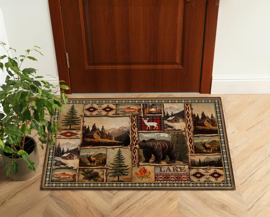 2'x'3 Rustic Lodge Bear Moose Deer Small Entryway Rugs Vintage Farmhouse Cabin Decor Front Door Mat Indoor Entrance