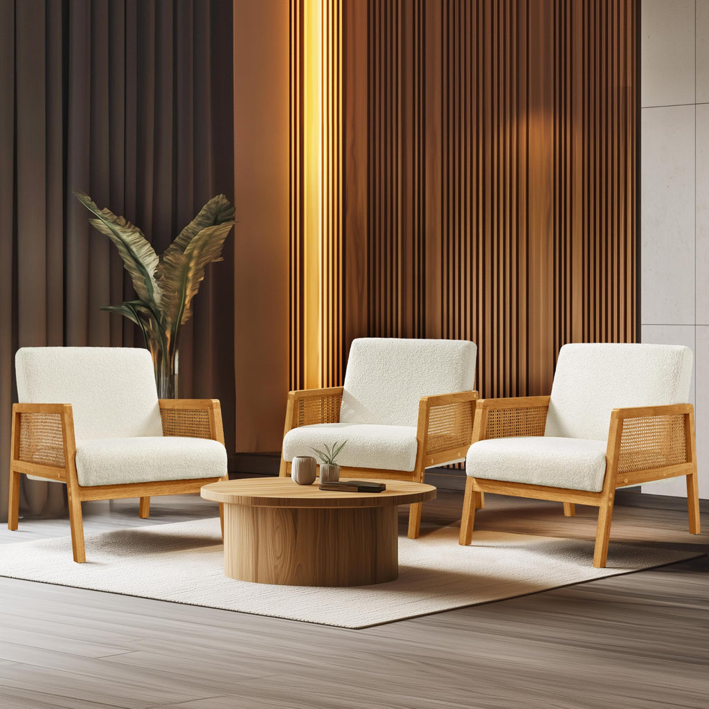 Rattan Accent Chairs Set of 2, Boho Vintage Armchairs, Ivory