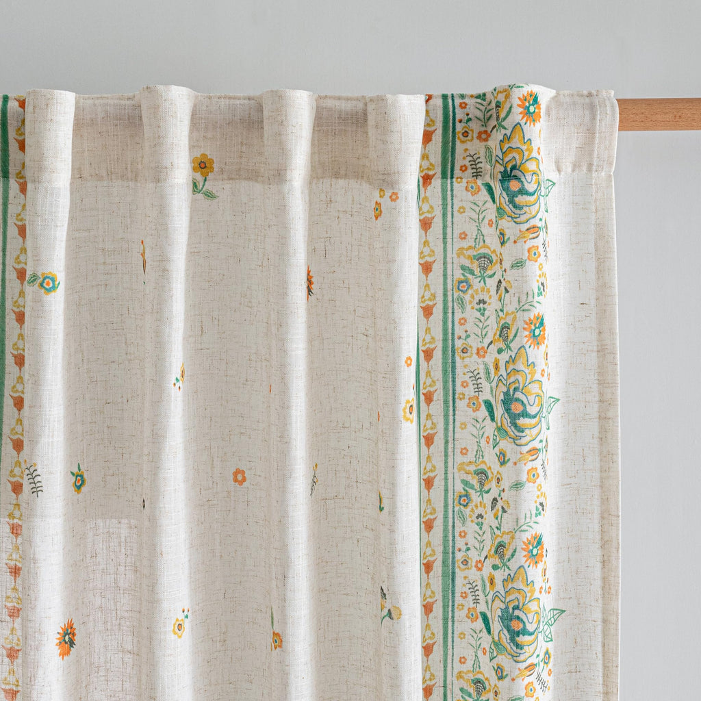 Boho Floral Curtains 72 inch Semi Sheer Linen Look Bohemian Style Farmhouse Printed Curtains Light Filtering Privacy