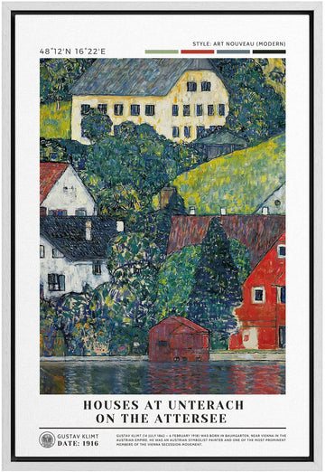 Framed Canvas Print Wall Art Houses at Unterach on Attersee by Gustav Klimt Nature Wilderness Wilderness Illustration