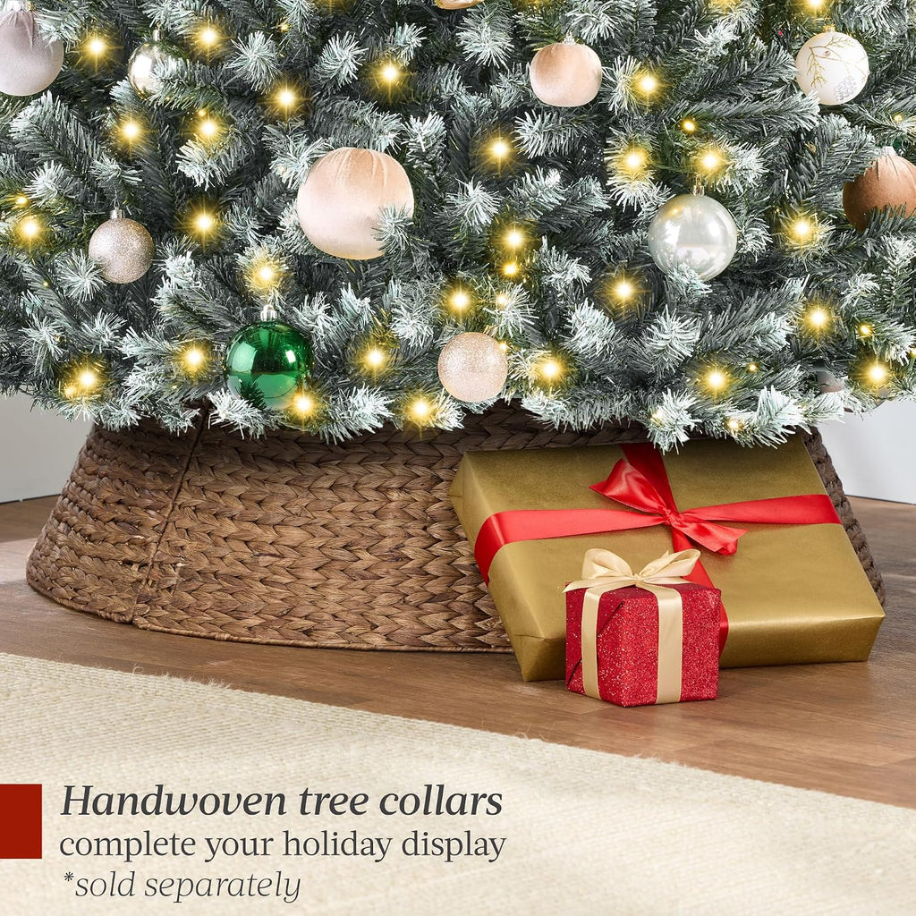 Artificial Frosted Christmas Tree, Premium Pre-Lit Realistic Spruce Holiday Décor w/Dense Branches, Metal Base