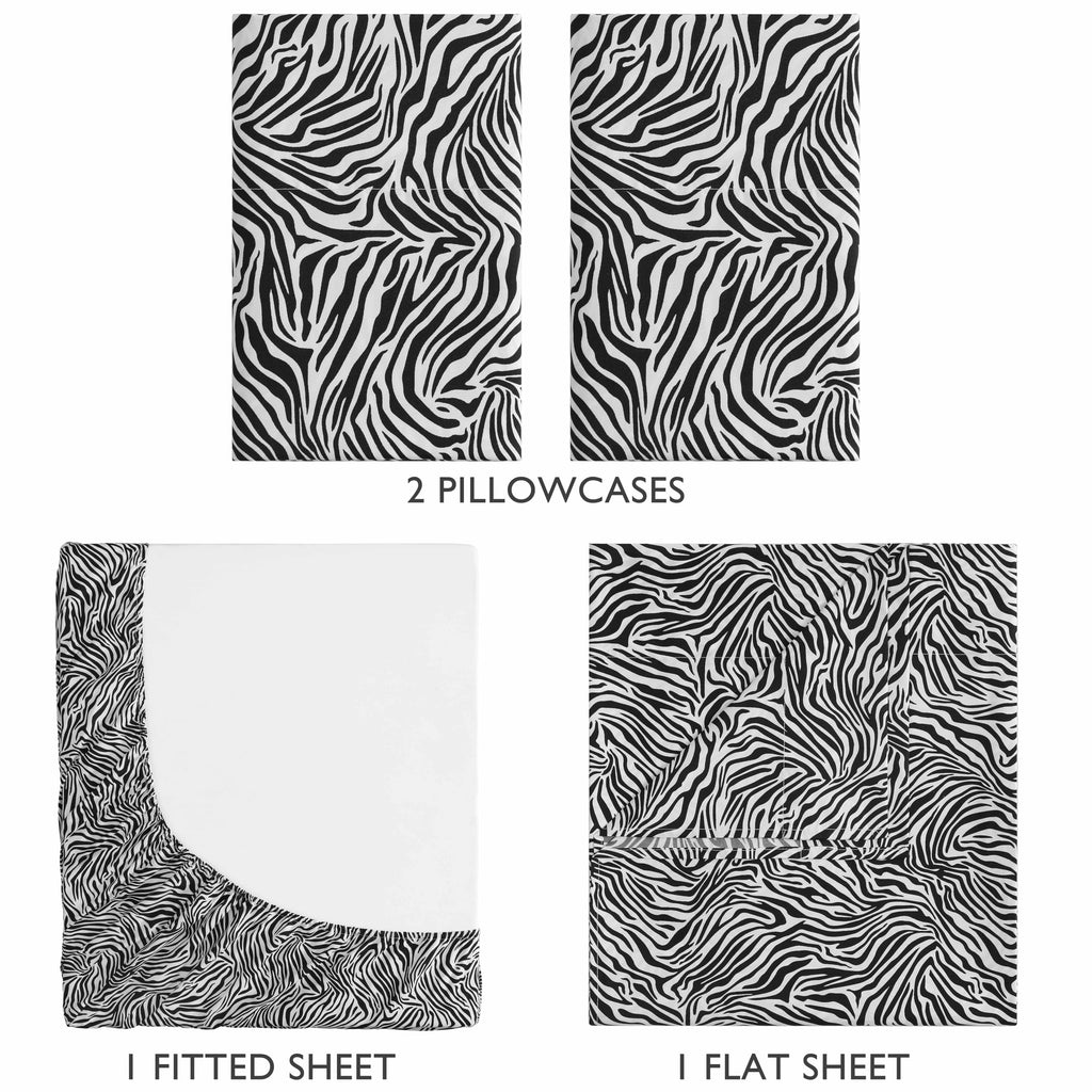 Printed Soft Microfiber King 4-Piece Sheet Set, Zebra