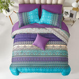 Cottolester Boho Comforter Set Queen 8 Piece Bed in a Bag Bohemian Striped Bedding Quilt Set Aqua Paisley Floral