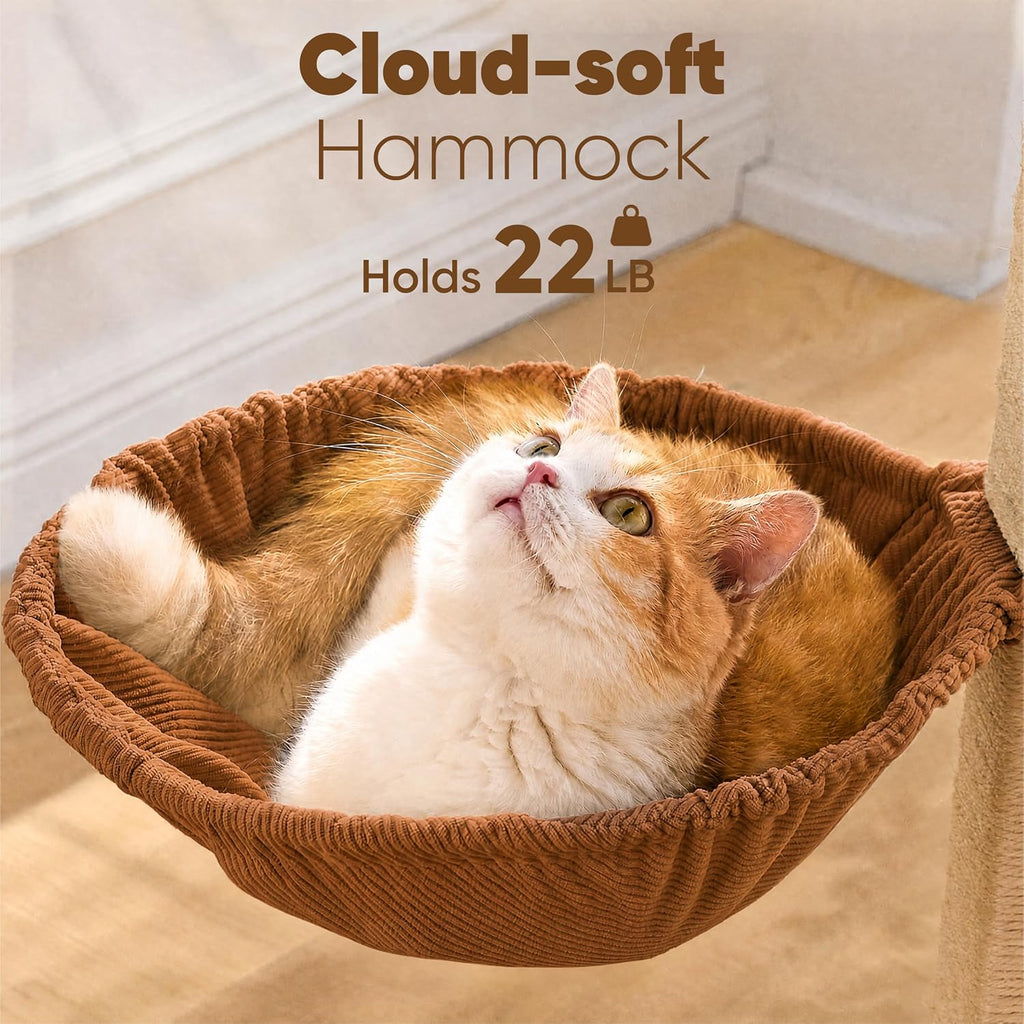 Retro-Modern Cat Tree, 4 in 1 Large Cat Tower with Hammock & Condo