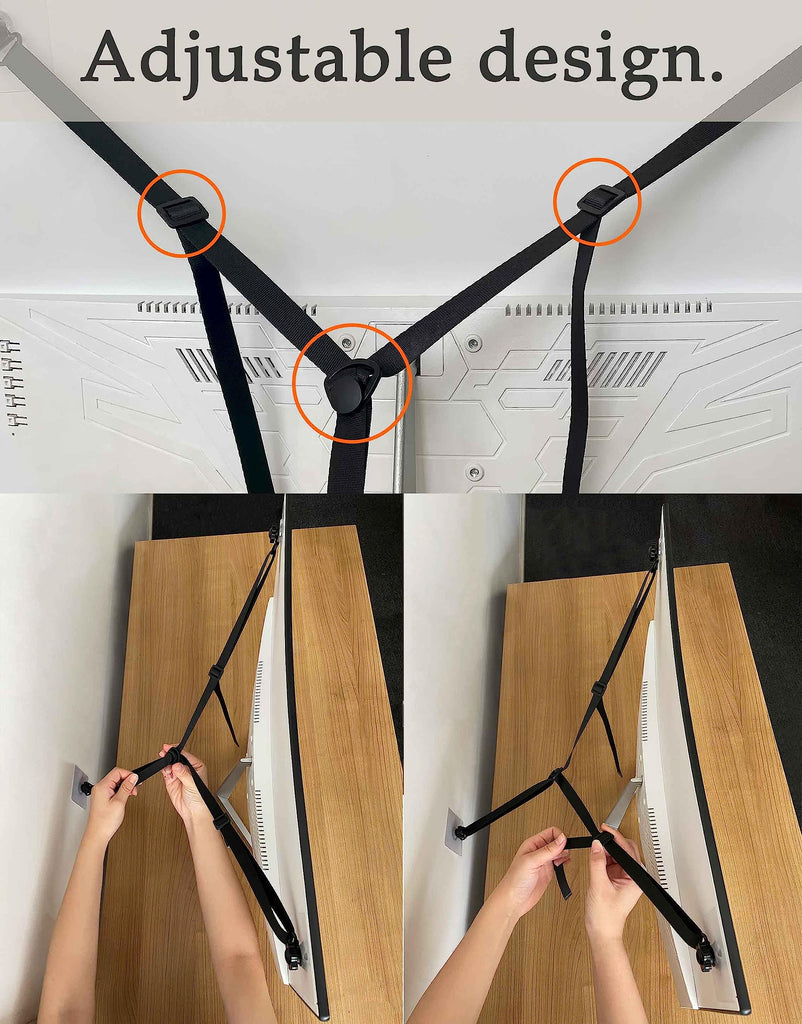 3 Pack Adjustable TV Safety Straps, No-Drill Anti-Tip Furniture Anchors for Baby Proofing, Flat Screens Fix to