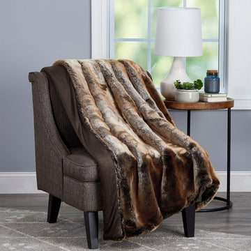 Faux Fur Throw - Luxurious, Hypoallergenic Premium Zobel Faux Marten Sable Fur Blanket with Plush Mink Back and Gift