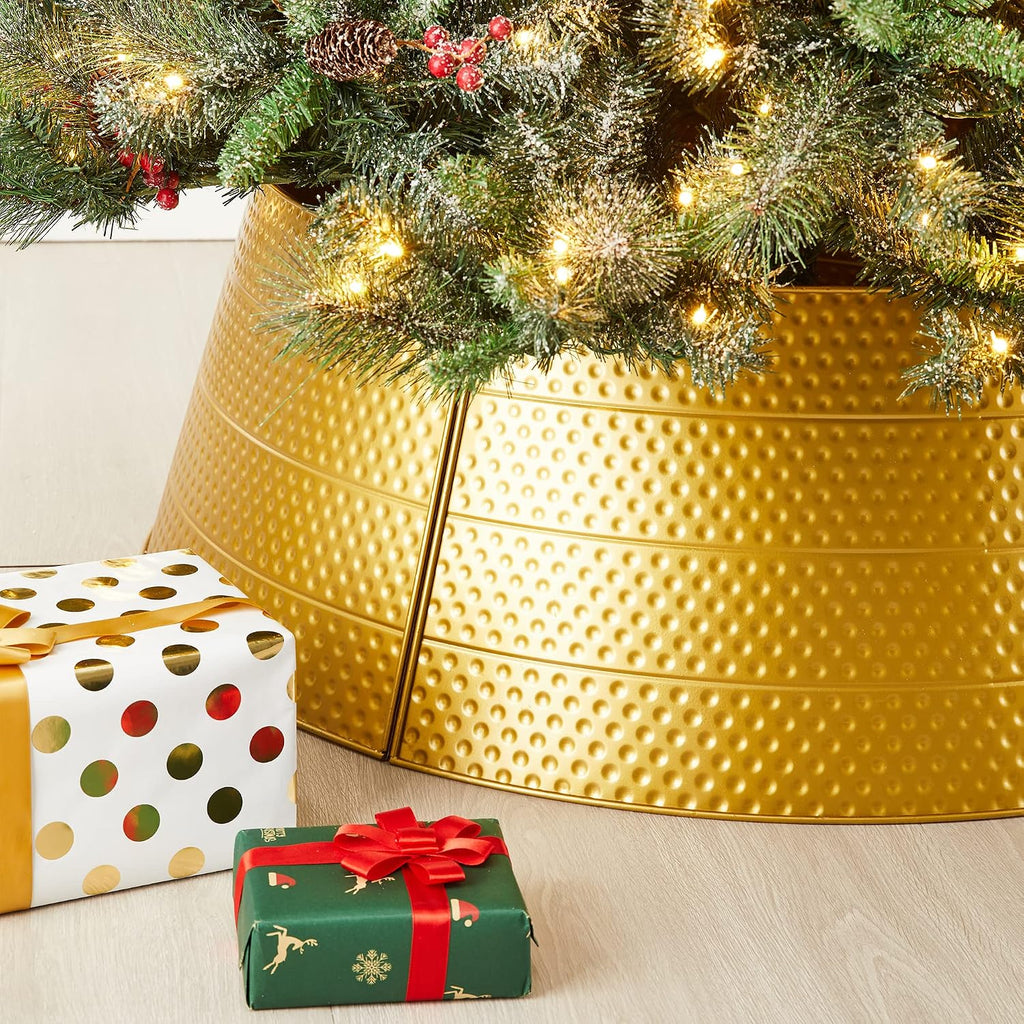 Adjustable Hammered Metal Christmas Tree Collar Decorations, 40.5" D, Gold, Large (GH31066)