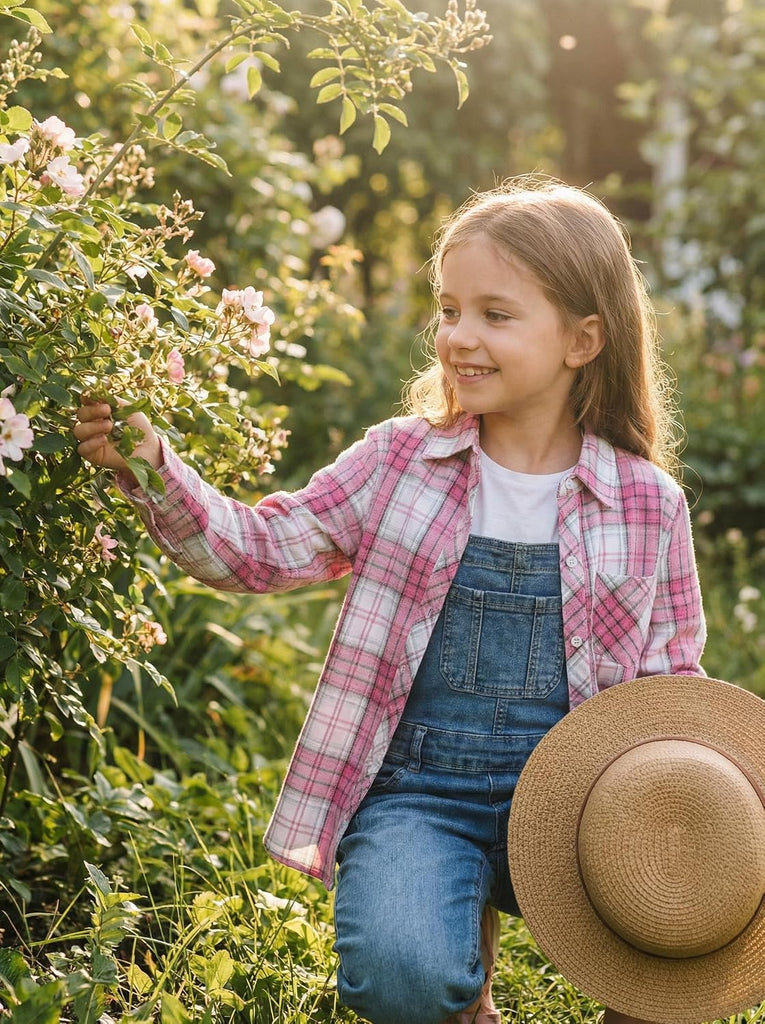 Girls Long Sleeve Flannel Buffalo Plaid Button Down Shirt