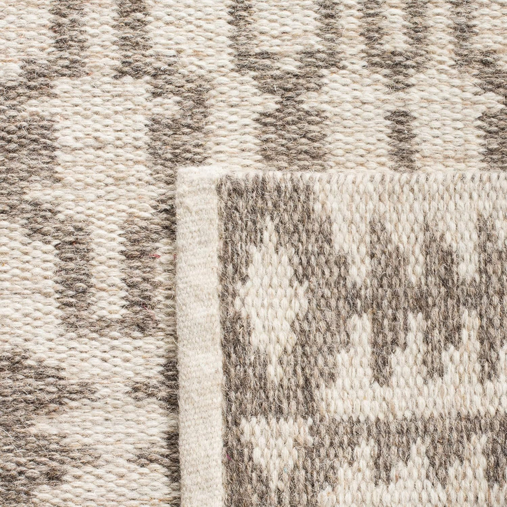 Area Rug - Kilim Collection - Large - Ivory & Grey, Handmade Flat Weave Wool, Ideal, Dining Space (KLM352A)