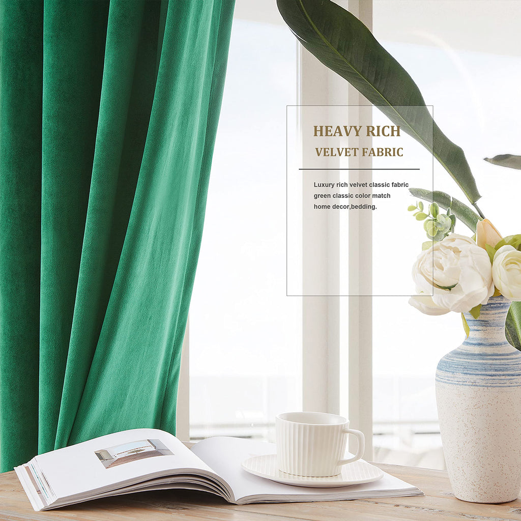 Velvet Green Grommet Blackout Curtains 84 inch Length