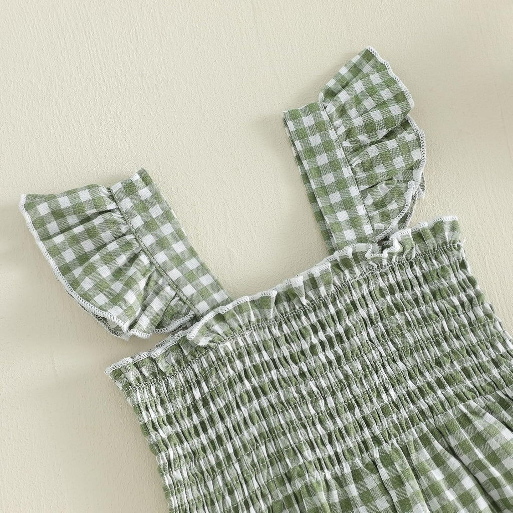Toddler Girl Summer Outfits Plaid Baby Dress Smocked Ruffle Strap Cami Tops Pants 2 Pcs Set