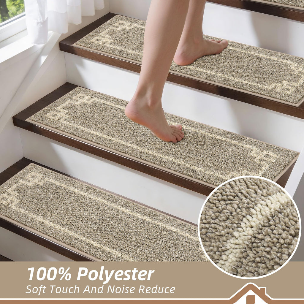 Stair Treads for Wooden Steps Indoor, 9"x28", 15pcs, Taupe