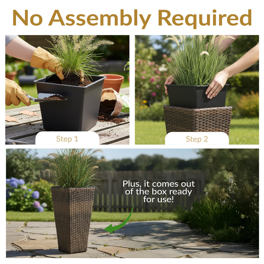 20" Square Tall Wicker Outdoor Planter, Brown, 8pk
