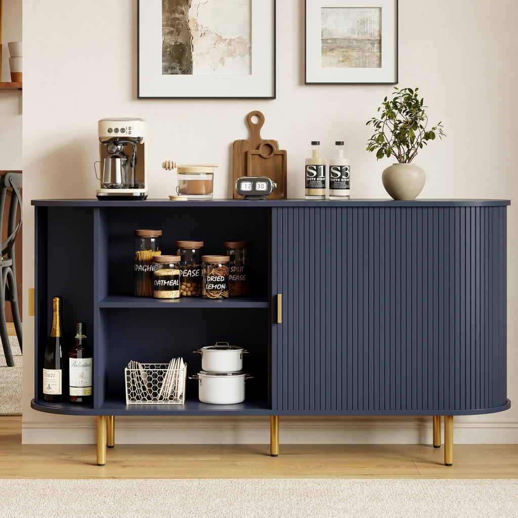 55" Fluted Buffet Sideboard Cabinet with Sliding Door, Blue