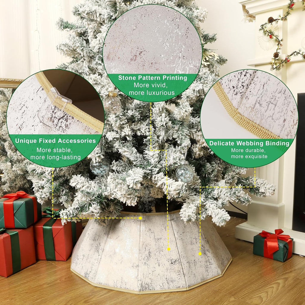 Fabric Christmas Tree Collar, Xmas Tree Ring, Willow Christmas Tree Skirt Decorations (Concrete Beige)