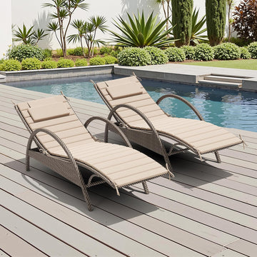 Foldable Chaise Lounge Cushions Outdoor with Headrest, 71"x21" | 2pcs Lightweight Pool Lounge Chair Cushions, Water