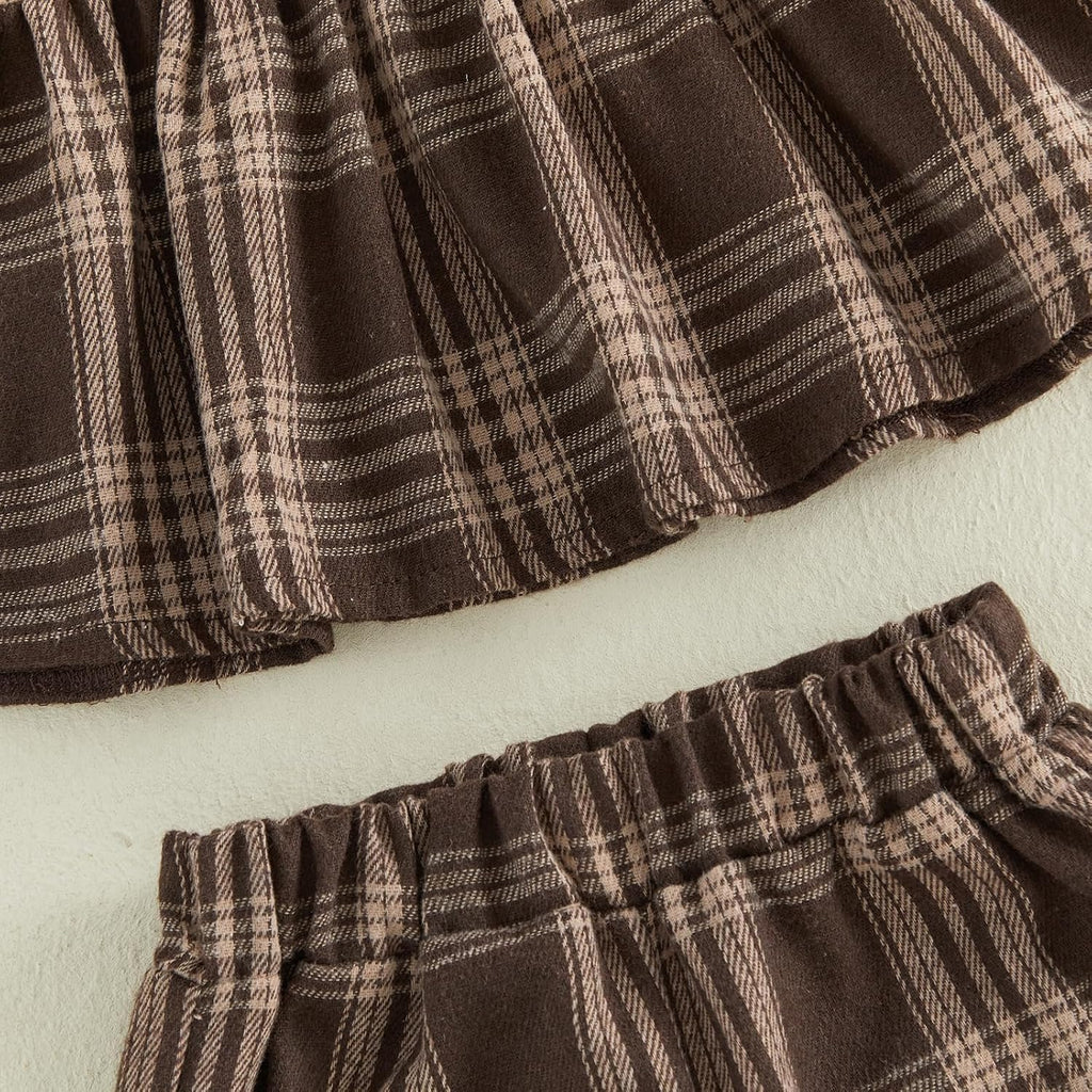 Baby Girl Peter Pan Collar Outfit Gingham Top Pants Set Fall Winter Clothes
