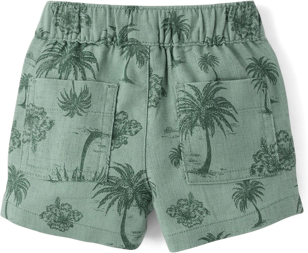 Baby Boys' And Newborn Linen Short Sleeve Shirt and Shorts,2 Piece Outfit