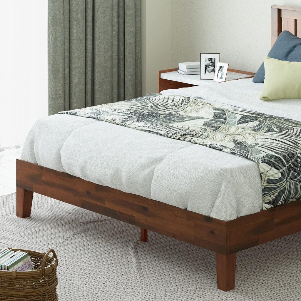 Vivek Deluxe Wood Platform Bed Frame with Headboard, Wood Slat Support, No Box Spring Needed, Easy Assembly, Full