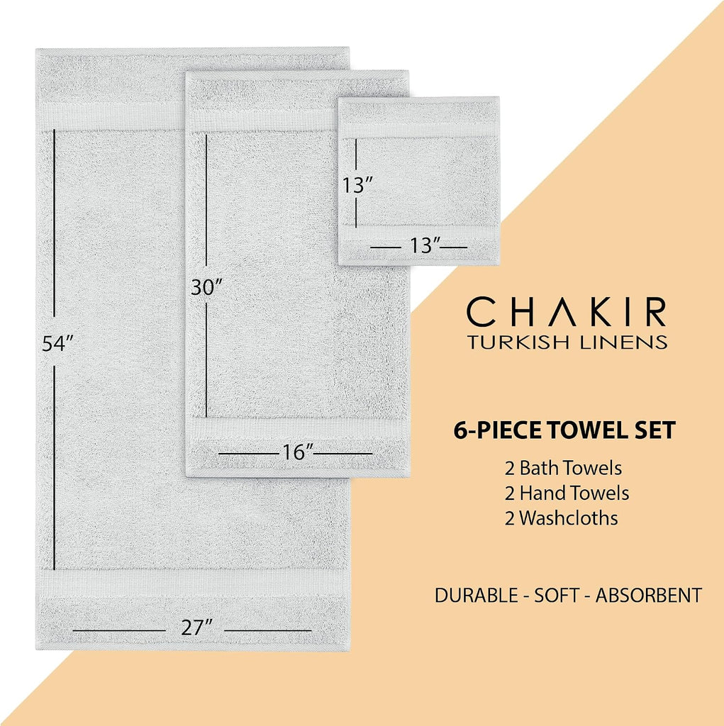 6 Piece Towels Set, 100% Cotton Luxury Turkish Towels , Soft Absorbent Bath Towel Set with 2 Bath Towels 2 Hand