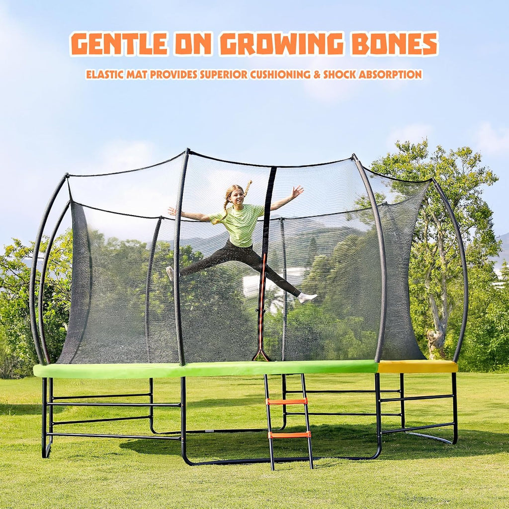 Trampoline Outdoor 12FT 14FT, Recreational Trampolines with Enclosure Net and Ladder, ASTM Approved for Kids and