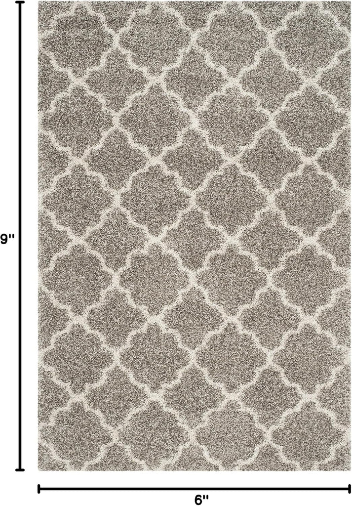Hudson Shag Collection 6' x 9' Grey/Ivory SGH282B Moroccan Trellis Non-Shedding Living Room Bedroom Dining Room