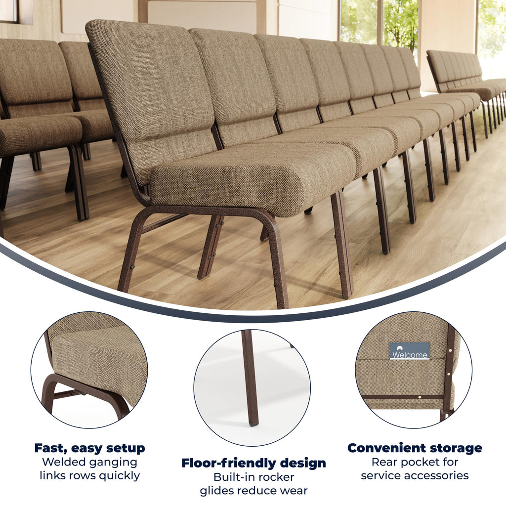 21 in Wide Fabric Church Chair, Beige, 4-Pack
