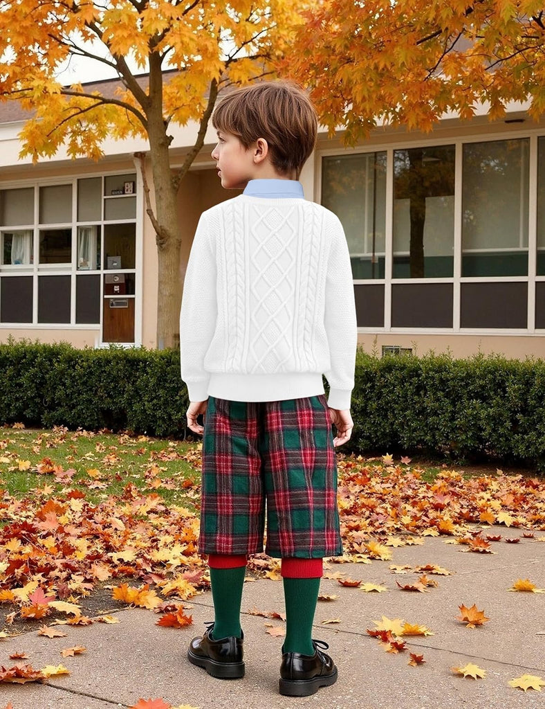 Boys Long Sleeve Crew Neck Sweaters Unisex Kids School Lightweight Cable Knit Pullover Sweater Tops