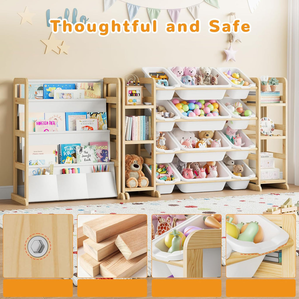 Toy Storage Organizer 12 Bins, 6 Shelves and Bookshelf for Kids, 4-in-1 Toy Organizers and Storage, Toy Book Storage