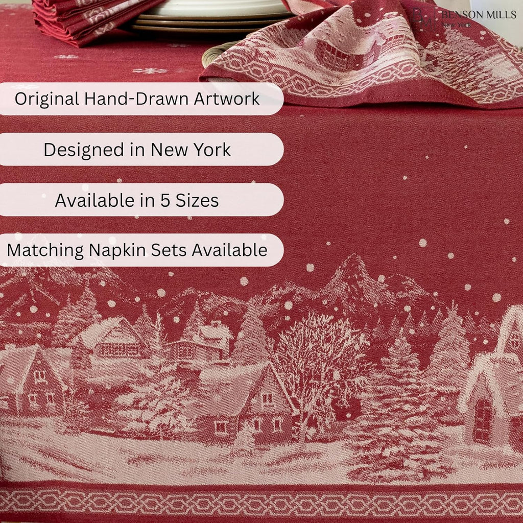 Engineered Jacquard Heavyweight Fabric Table Cloth, Holiday, Winter, and Christmas Tablecloth (Chris