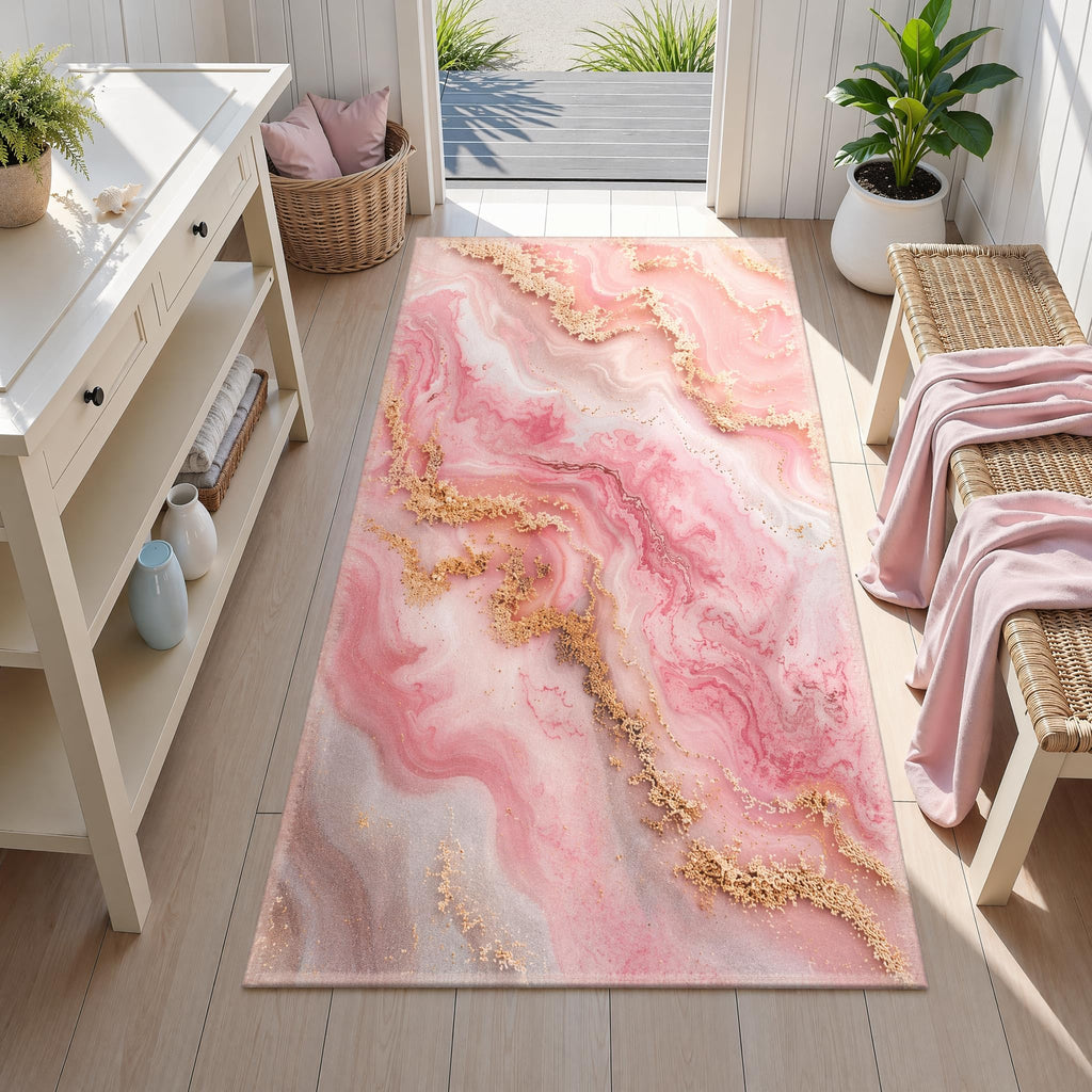 5x7 Luxury Agate Marble Area Rug Pink Washable Glam Floor Carpet