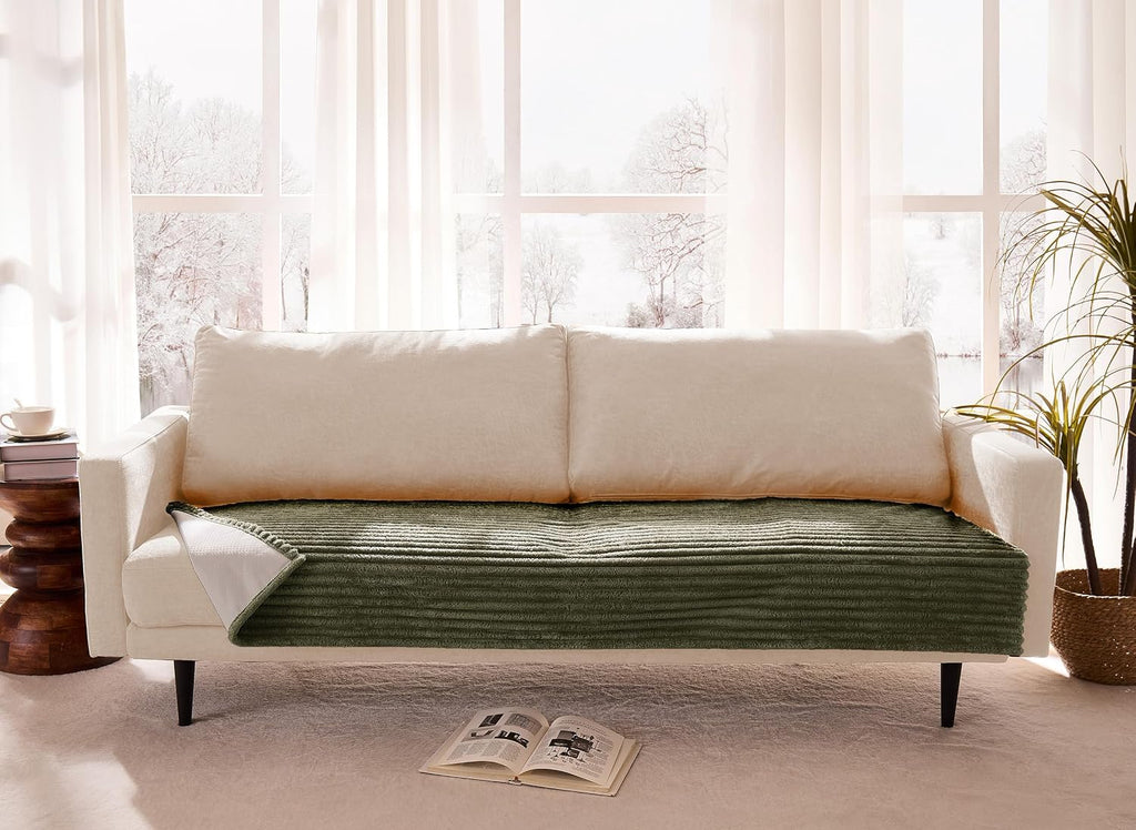 Dual Non-Slip Couch Cover for Dogs Waterproof, Fuzzy Soft Pet Couch Covers for Sofa 3 Cushion, Pet Friendly Soft Dog