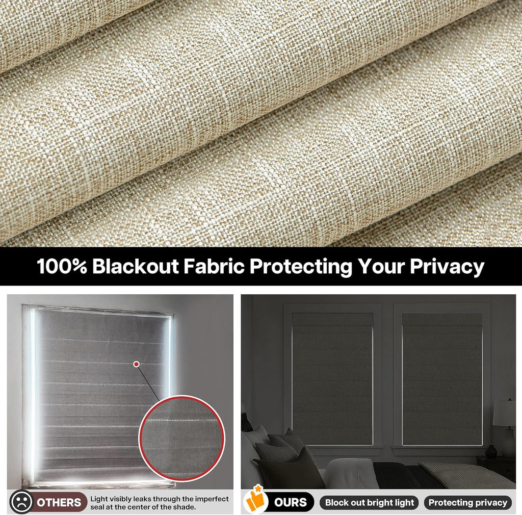 No Drill TDBU Roman Shades, Blackout - Beige, 20" W x 64" H | No Tools Top Down Bottom Up Cordless Fabric Blinds for Window, Thermal Insulated UV Blocking for Bedroom & Living Room