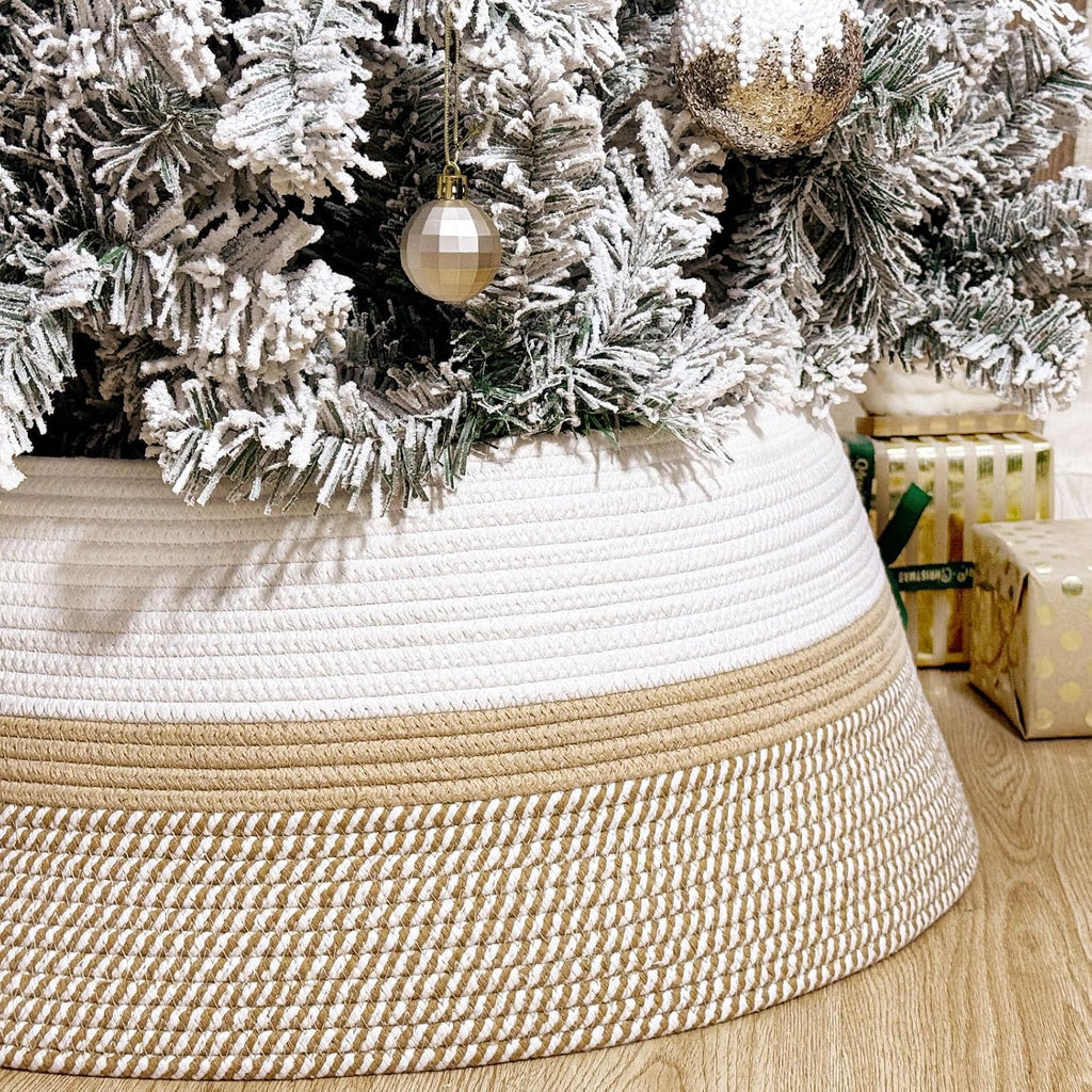 28 Inch Boho Christmas Tree Collar, Cotton Rope Christmas Tree Skirt