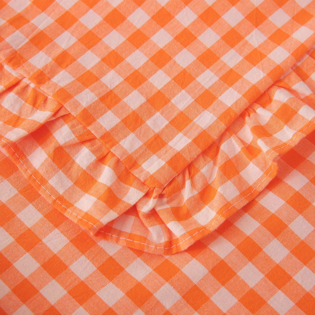 2 Pack Pumpkin Orange Gingham Ruffle Throw Pillow Covers 18"x18"