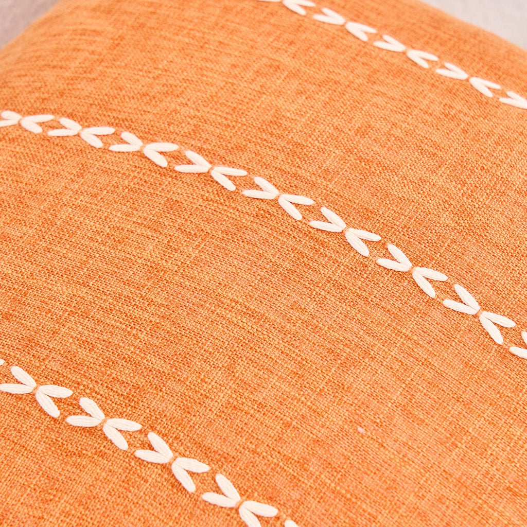 Orange Fall Striped Cotton Linen Decorative Throw Pillow Cover Embroidery Square Cushion Cover Pillowcase for Sofa