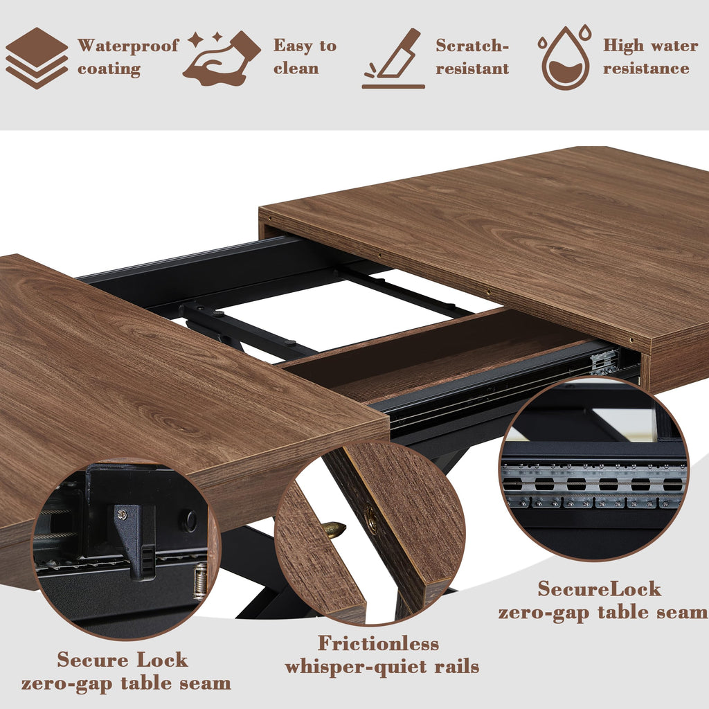 Dining Room Table for 4 6 8, 55"-70" Kitchen Table Leaf, Walnut