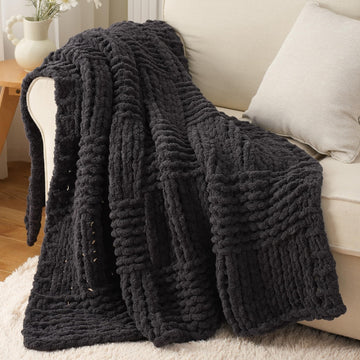 Chunky Knit Throw Blanket for Couch, 50"x60", Charcoal