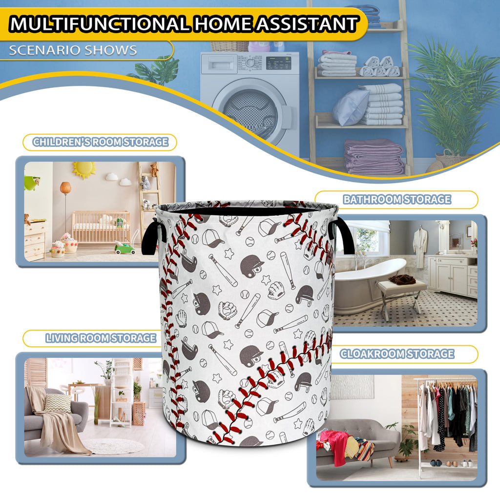 Baseball Pattern Laundry Basket Foldable Waterproof Hamper 18.9 x 16.5 Inch