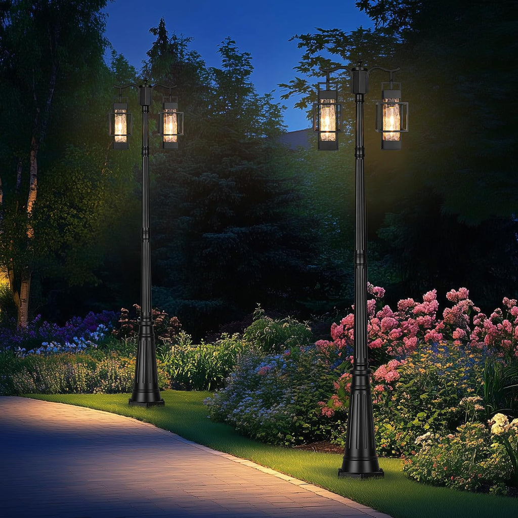 Modern Outdoor Lamp Post Light 2-Head, Hardwired Street Light Post for Outside Metal Pole Light Outdoor Lighting with