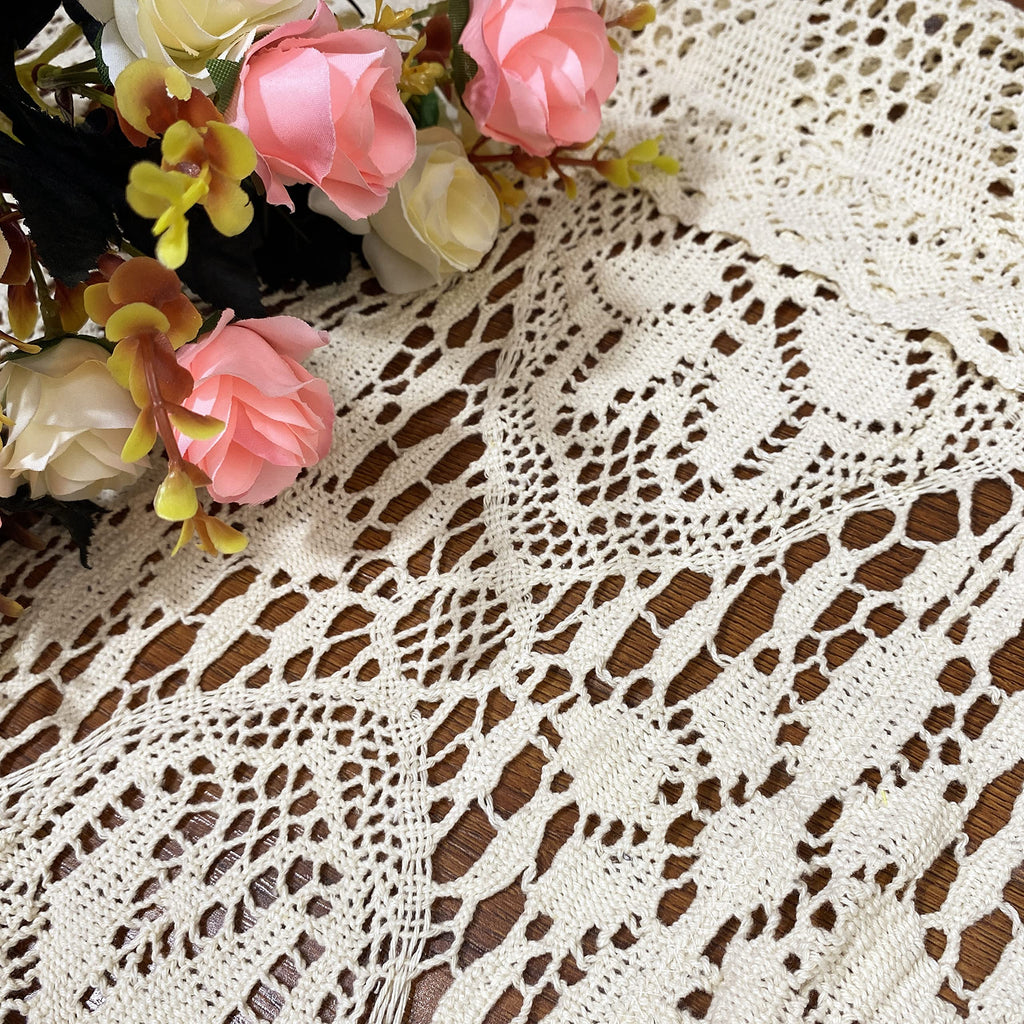 Boho Valance Farmhouse Crochet Curtain Tier Beige Cotton Lace 35x15 Inch