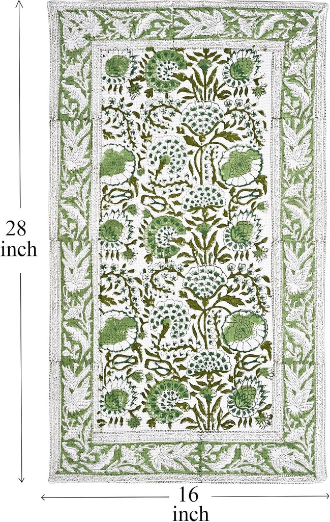 CPC Agate Green Hand Block Print Waffle Kitchen Towel Set of 3-16 x 28 Inch Ultra Absorbent Quick Dry Cotton Dish