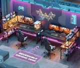 L Shaped Desk Gaming Desk, 59" L Shaped Computer Desk with LED Light & Power Outlet