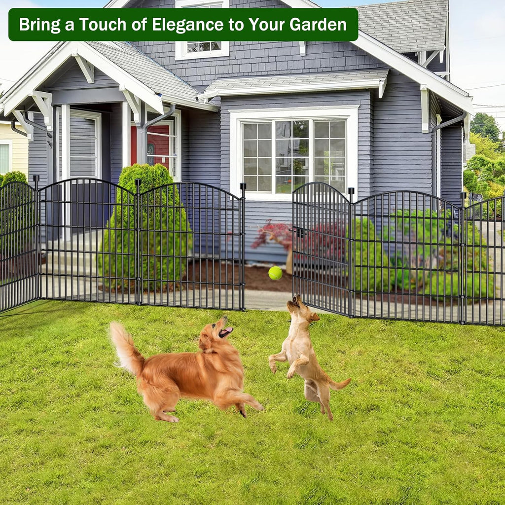 10 Panels No Dig Decorative Garden Fence with Gate - 40 in (H) x 23.6 ft (L), Dog Fence Outdoor for Yard, Rustproof
