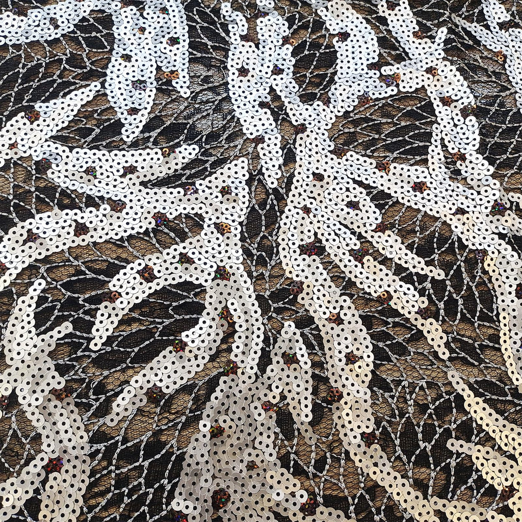 African Lace Fabric 5 Yards Silver Sequins Embroidery