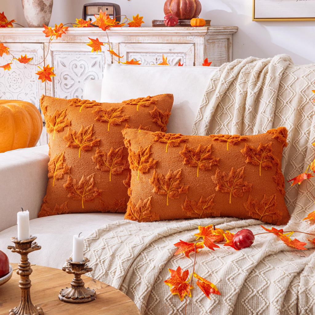 Maple Leaf Fall Rust Throw Pillow Covers 20x20 Inch Set of 2