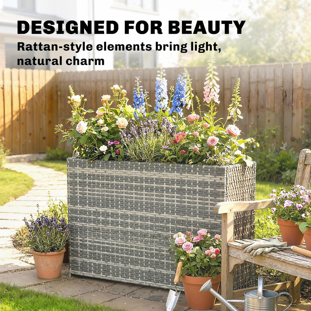 Tall Rectangular Planter with Removable Liner PE Wicker Gray