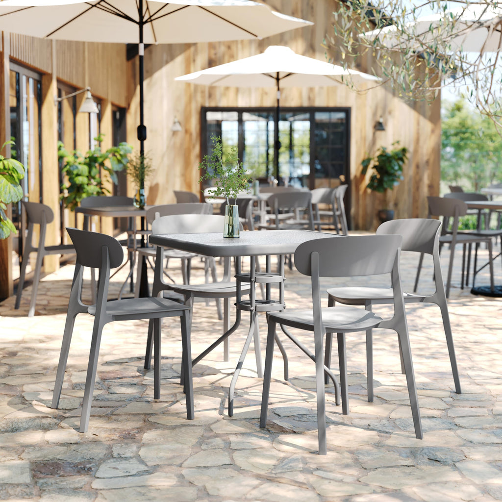 Indoor-Outdoor All-Weather Resin Stacking Chair, Gray